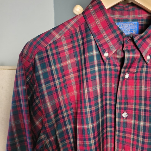 Vintage 60s 70s Pendleton Wool Plaid Button Down Shirt Mens Medium Red USA - Picture 4 of 10